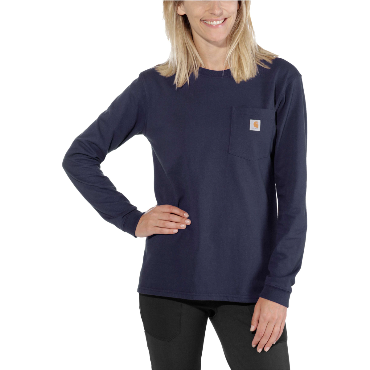 Luźny krój, gruba koszulka z długim rękawem i kieszeniami