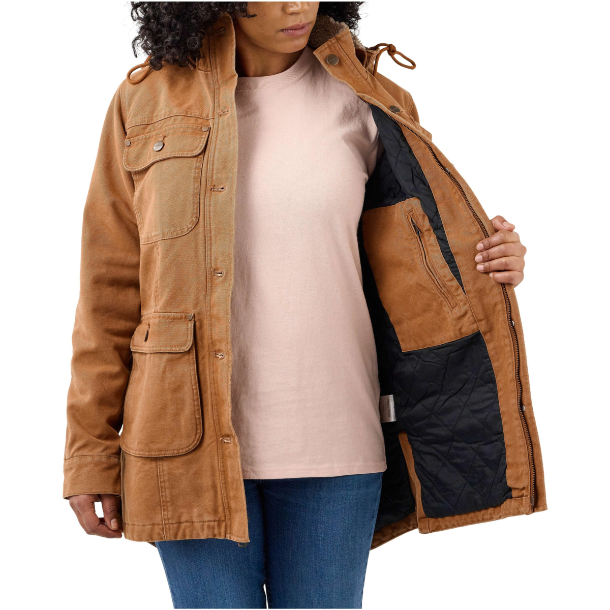 Luźny, wytarty płaszcz typu duckcoat