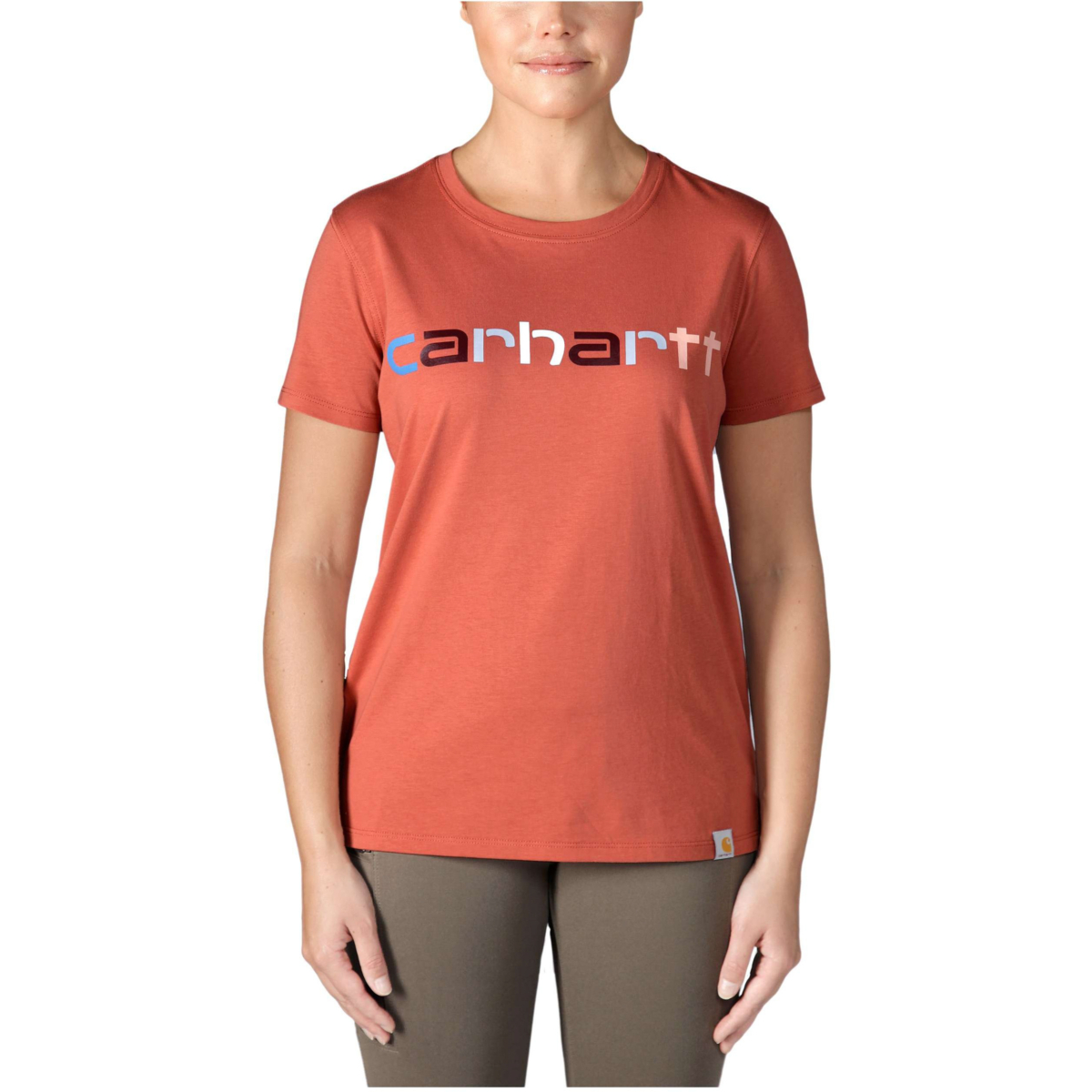 Luźny krój, lekka, krótka koszulka z krótkim rękawem i kolorowym logo